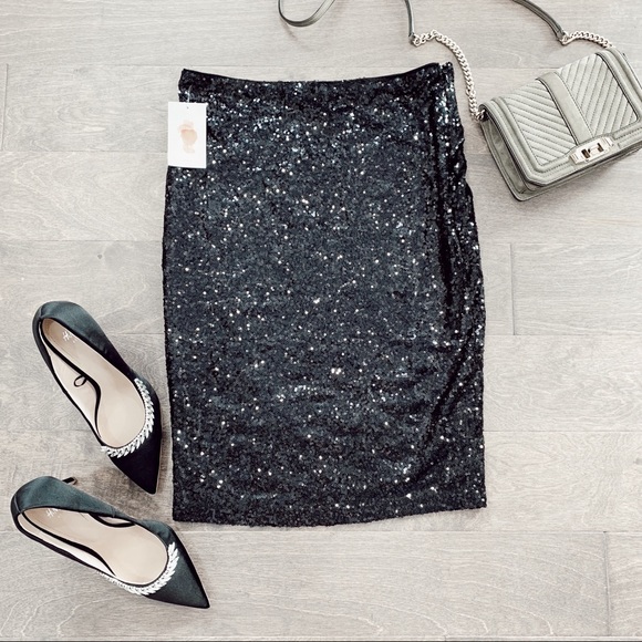 Rosette Dresses & Skirts - Rosette Black Sequin Pencil Skirt NWT